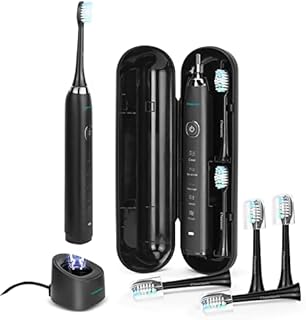Electric Toothbrush for Adults,Rechargeable Sonic Toothbrush with Travel Case,5 Option Modes, 5 Replacement Brush Heads by CheersonicBlack