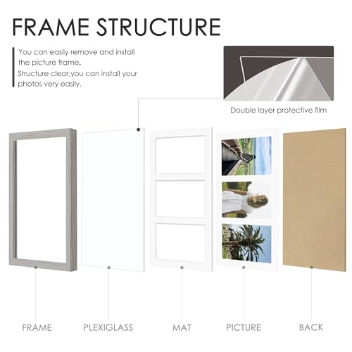 Image of DUENPY 8x14 Collage Picture Frame 4x6 Collage Picture Frame Displays Three 4x6 inch Photos or 8x14 (Without Mat) for Available Horizontal Wall Mounting Display and Vertical Grey