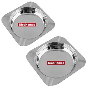 DiosHomes Stainless Steel Square Ashtray (11.2 cm) Desktop Ash Tray for Indoor Outdoor Home Office use | Silver | (2 combo Set)