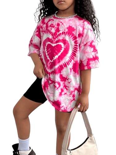 Girl's Heart Print Tie Dye T Shirt Crew Neck Short Sleeve Tees Casual Summer Tops Trendy