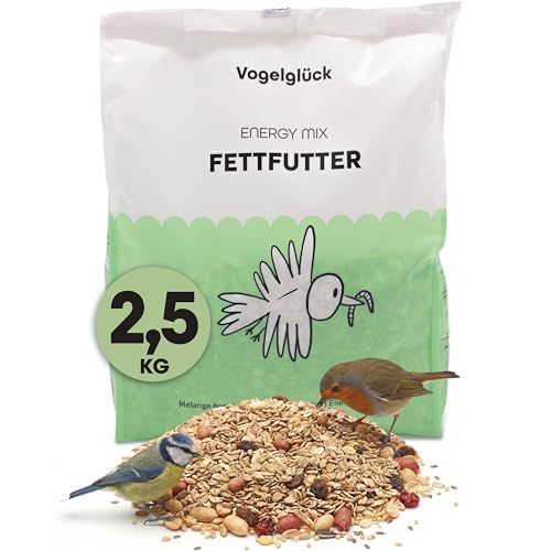 Vogelglück Vogelfutter Fettfutter 2 5 kg energiereiches Vogelfutter mit Getreideflocken Nüsse Früchte Saaten Öle und Fette für Wildvögel Weichfresser Fütterung am Balkon und im Garten