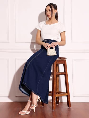 Image of Miss Chase Women's Regular High Rise Above Knee Stretchable Denim Skirt