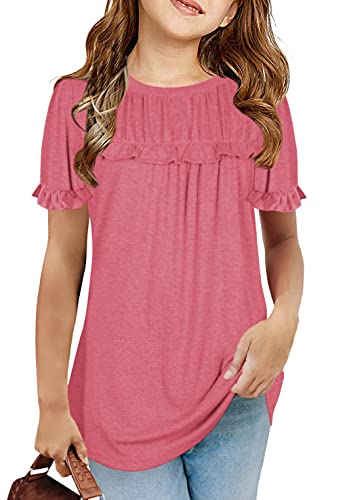 Image of Haloumoning Girls Crew Neck T Shirts Peplum Babydoll Tops Tees 4-15 Years | Girls T-Shirts, Casual Loose Tunic Tops, Cute Ruffle T Shirts, Short Sleeve Shirts, Long Sleeve Blouse