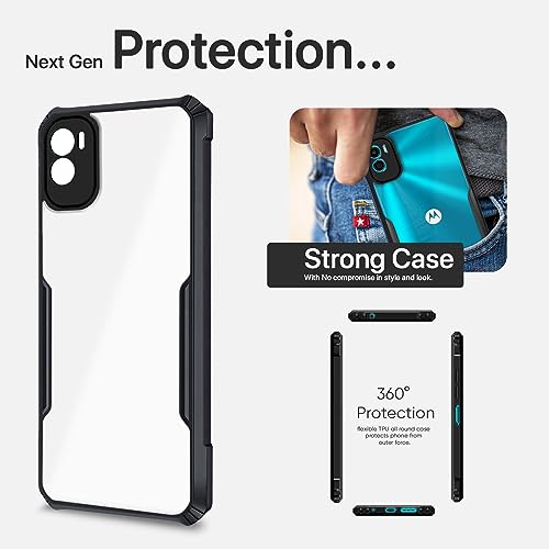 Image of Pikkme Motorola Moto E22s Back Cover | Crystal Clear Transparent Back | Ultra Hybrid | Full Camera Protection | Raised Edge | Bumper Back Case (Black)