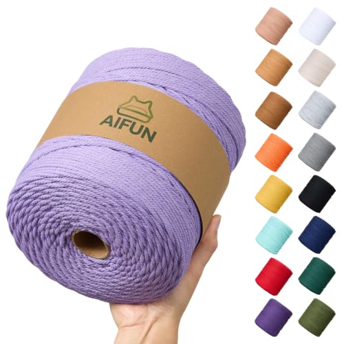 AIFUN Macrame Cord 4mm X 547yds Lavender Cotton String Macrame Rope