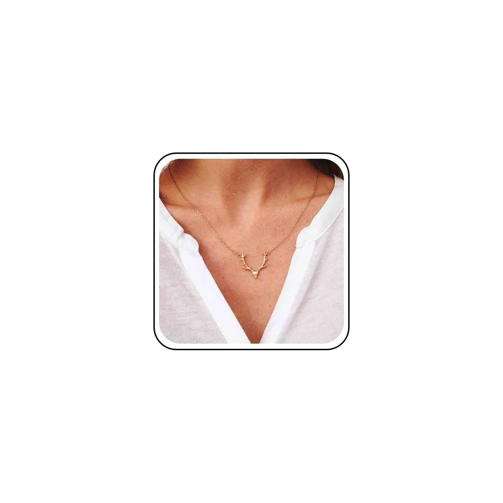 Ximdble Vintage Deer Antler Pendant Necklace Gold Elk Head Choker Necklace Boho Antler Deer Choker Necklace Cute Animal Necklace Chain Jewelry for