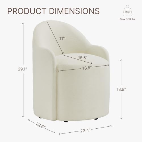 Image of KISLOT Upholstered Dining Chairs with Casters, No Assembly Modern Dining Room Chairs Accent Vanity Chair with 5 Wheels & Round Backrest for Bedroom, Living Room, Dressing, Linen Fabric, Set of 1