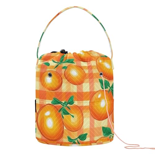 Image of Tatenale Crochet Bag Yarn Bag Knitting Project Bag with Pockets and Handle Portable Yarn Storage Organizer Tangle Free 8.3x11 InchCartoon Orange Plaid37
