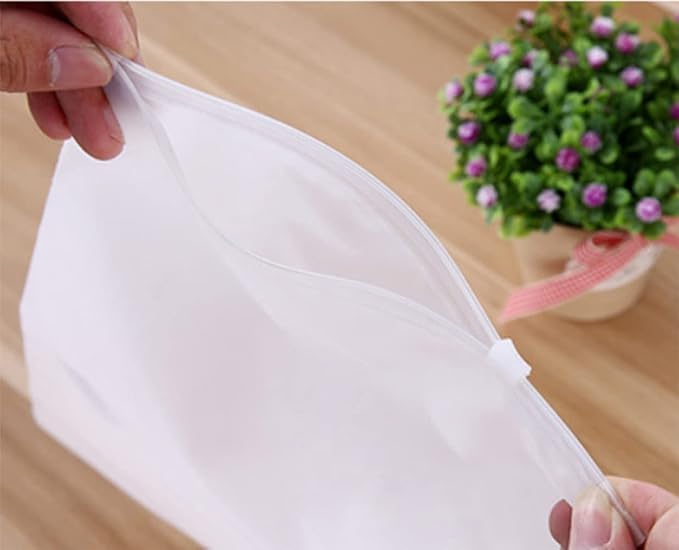 Image of 5Pcs Plastic Packaging Bag, Frosted Zipper Bag for Clothe, Travel Bag For Shoes Cosmetic Jewellery Tolitary School Trip| Zip Lock Bag with Air Vent Hole, Multipurpose Storage Pouch (1 Set)