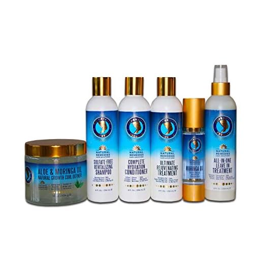 Nefertiti’s Secrets Moringa Oil & Natural Extract Collection | 100% Pure Oils | Hydration Combination Set | Hair Shampoo, Conditioner and Hair Treatments | Gift Set of 6 products