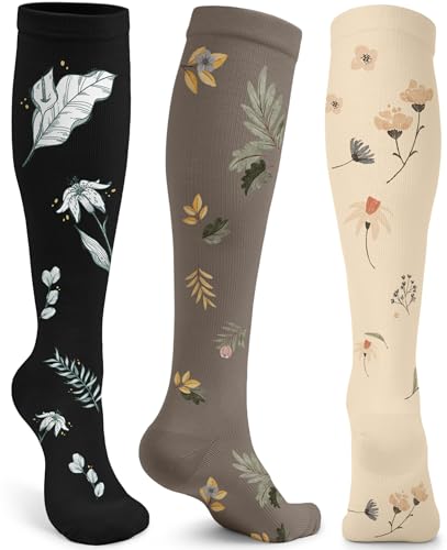 3 Pairs Compression Socks for Women & Men (15-20mmHg), Best Support for Circulation, Nurses, Running, Travel & Pregnancy, Cute Knee High Medical Compression Stockings – Gifts for Mom, Wife & Nurses