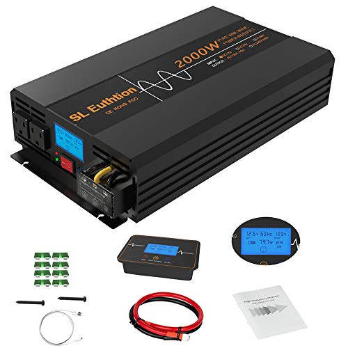SL Euthtion 2000W Pure Sine Wave Power Inverter 12V DC to 120V AC 60HZ with LCD Display, USB Port, Wireless Remote Control（10M）, Solar, Outdoor