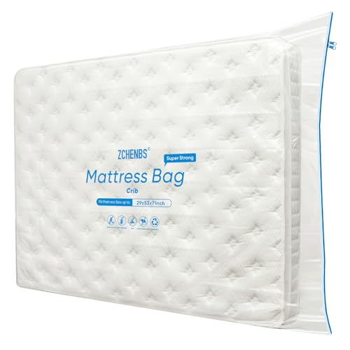 ZCHENBS® - Crib Mattress Bags for Moving, Waterproof Mattress Storage Bag with Zipper, Heavy-Duty 5 Mil Ultra-Thick Baby Bed Protector Bag Cover for Moving, Reusable (Transparent/Blue, 1 Pack)