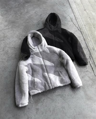 Dvbfufv Men's American Vintage Trendy Hip-Hop Solid Color Oversized Jacket Men Harajuku Hooded Zipper Fuzzy Coat3