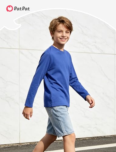 Image of PATPAT Boys Long Sleeve Shirts Cotton Solid Crew Neck Basic Shirts 5-16 Years