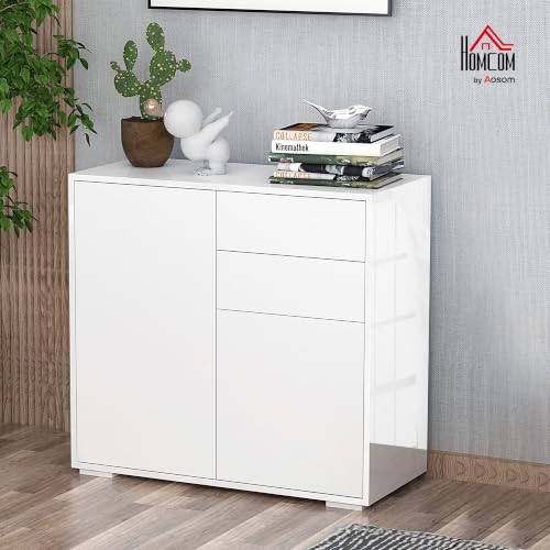 HOMCOM High Gloss Frame Sideboard Push-Open 2 Doors White - Image 2