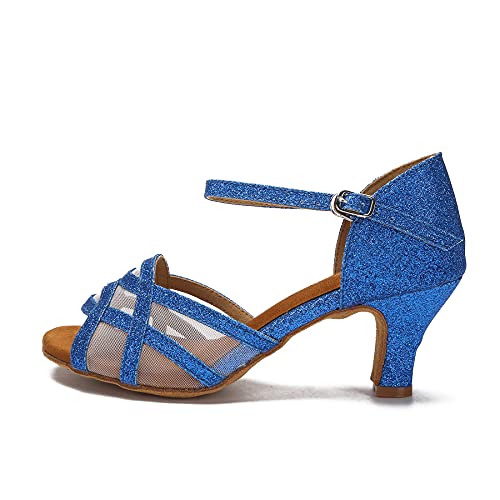 Women's Latin Dance Shoes Female's Ballroom Salsa Dance Shoes(B-Style Blue Size 10.5)2