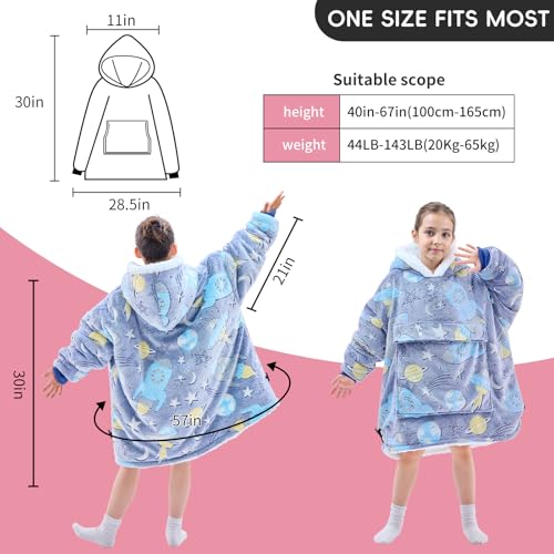 yescool Wearable Blanket Hoodie Kids Glow in the Dark, Oversized Blanket Sweatshirt with Sherpa Teen Girl Gifts for Kids,Girls, 8-15 Year Old Girl Boy Gift Warm Wearable Blankets, One Size, Universe