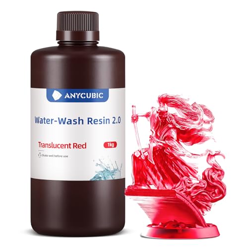 Image of ANYCUBIC Water Washable 3D Printer Resin 2.0, 405nm High Precision 3D Resin, Low Shrinkage Photopolymer Resin for 4K /8K /12K Capable LCD DLP Resin 3D Printer Printing (Clear Red, 1000g)
