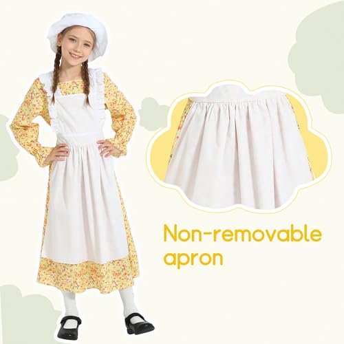 Vestido colonial para niña con delantal y gorro miniatura 6