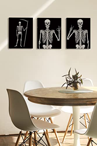 Gothic Skull Funny Canvas Wall Art Prints,Gothic Skeleton Hold A Weappon Victory Okay Posing Paintings Prints,11X14 Inches Artwork Set Of 3 For Gothic Themed Decor Bedroom Living Room Home Decorations Posters & Prints #TOP5