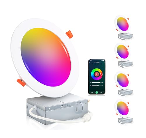 Cloudy Bay LJD006SMWH-4PK [4 Pack 6Inch Smart Wifi Led Recessed Lights,Rgbcw Color Changing Recessed Lighting,Compatible cover