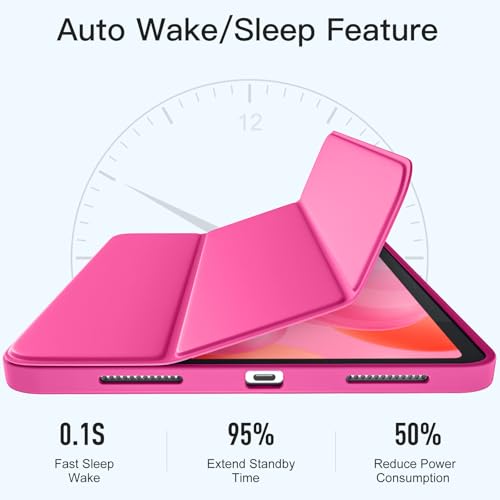 Image of Wenlaty Compatible with iPad (A16) 11th Generation Case 11 Inch 2025, for iPad 10th Generation Case 10.9 Inch 2022 with Pencil Holder, Trifold Stand Protective Clear Back Shell, Auto Wake /Sleep, Rose