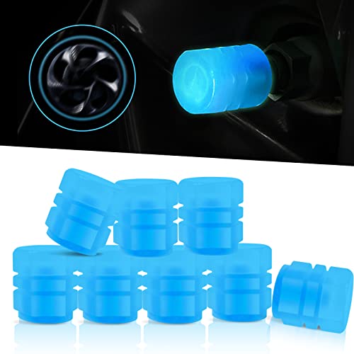 Miytsya 8 PCS Luminous Wheels Cap Tire Valve Stem, Glow Luminous at Night, Air Caps Cover Fluorescent, Illuminated Auto Car Wheel Valve Stem Caps Cover for Car, SUV, Motorcycle, Truck, Vehicle (Blue)