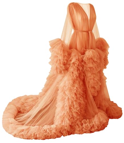 Image of BATHGOWN Sexy Illusion Long Lingerie Tulle Robe Nightgown Bathrobe Sleepwear Bridal Robe Wedding Scarf