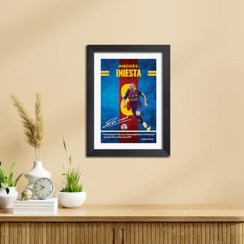 Image of TenorArts Andres Iniesta Quotes Poster Frame Barcelona Laminated Photo Framed Painting with Matt Finish Black Textues (12 inches x 9inches)