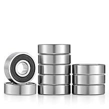 6205-2RS Ball Bearings 10 Pack, Deep Groove Bearings 25mm x 52mm x 15mm, Chrome Steel, Pre-Lubricated, Double Rubber Seals, Fits Lawn Mowers, Motors, Wheels, Garage Door Parts