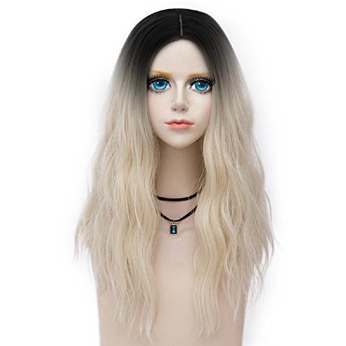 Probeauty Fairy Collection Ombre Dark Root 45CM Long Curly Women Lolita Anime Cosplay Wig +Cap (Beige F2)