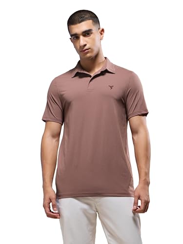 Image of TECHNOSPORT Men's Solid Slim Fit Polo Collar T-Shirt COTFLEX Half Sleeve Button Polyester for Gym Running Workout UPF50+ Anti Odour