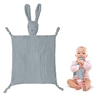 Vicloon Schmusetuch, Kuscheltuch mit Hase-Köpfchen,Doppellagiger Tüll aus 100% Bio-Baumwolle,Baby Geschenk zur Geburt Junge & Mädchen-Grau