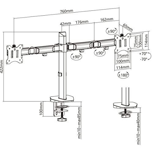 Support double écran inclinable pivotant HL50-2L pour écran PC 17-32 pouces - 6
