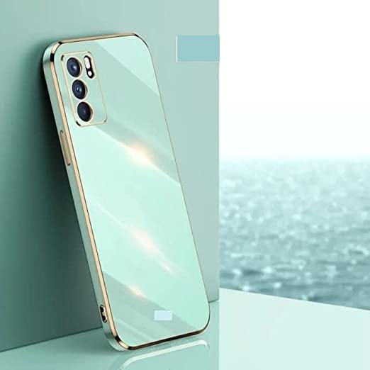Image of Apurb Store for Oppo Reno 6 Pro 5G Plating Square Gold Frame Phone Case Luxury Soft Silicone Back Cover (for Oppo Reno 6 Pro 5G, Mint Green)