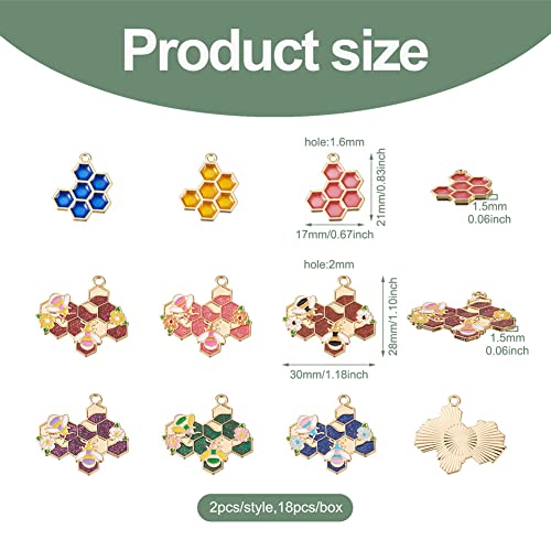 Kissitty 18Pcs/Box Enamel Bee Honeycomb Dangle Charms 9 Styles Honeycomb Ornaments Light Gold Metal Pendants For Women Girls Earring Bracelet Necklace Diy Crafts Jewelry Making Accessories #TOP5