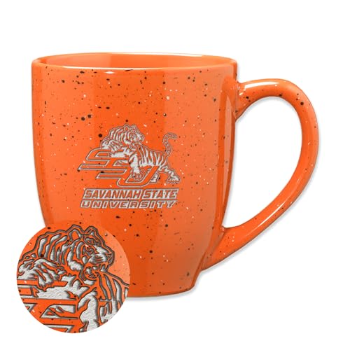 Rico Industries NCAA Savannah State Tigers Primary Logo Orange 16 oz Team Color Laser Engraved Speckled Ceramic Coffee Mug