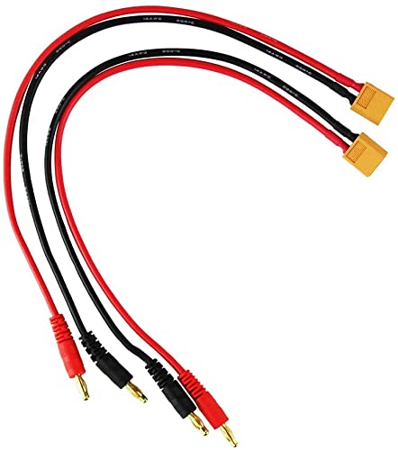 YUNIQUE Câble Charge XT60 30cm 14AWG - Connecteur Banane 4mm Silicone - Lot De 2 (Noir/Rouge/Jaune)