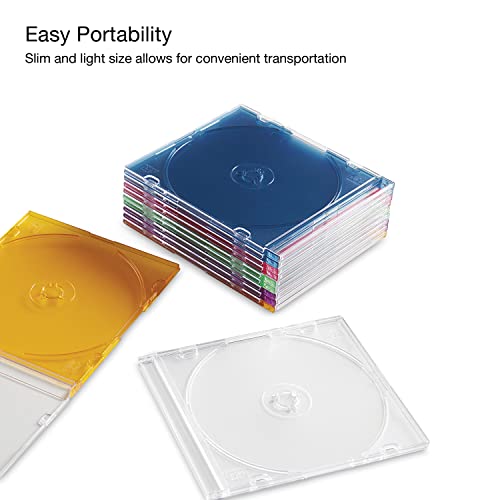 Image of Verbatim CD DVD Blu-Ray Disc Slim Storage Disc Cases 0.2 inches Assorted Colors (40 Clear - 10 Colors) -71128 (Pack of 150)