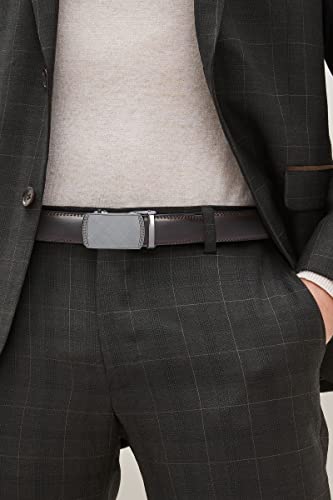 Image of Chaoren Leather Ratchet Belt 2 Pack Dress with Click Sliding Buckle 1 3 /8 inch in Gift Set Box - Adjustable Trim to Fit