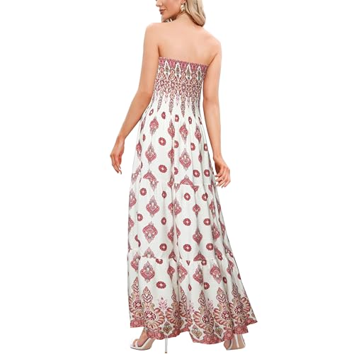 Image of Women's Summer Strapless Tube Top Maxi Dresses Off Shoulder Boho Beach Long Dress