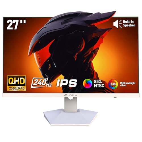 CRUA 27 inch 2K 240Hz Gaming Monitor IPS QHD(2560x1440) Display Screen Fast 1ms(GTG) 120% sRGB Built-in Speakers RGB Backlight Suitable for Esports Gamers Office & Business Use White