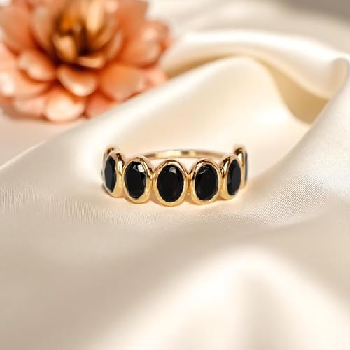 Black Onyx Full Eternity Ring in 14K Solid Gold – Oval Cut Bezel Set Stackable Band | Handmade Dainty Gold Ring for Women | Bold Black Gemstone Ring Gift2