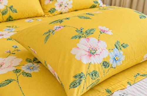 Image of Castiqa Elastic Fitted Supersoft Premium Brushed Cotton 200TC King Size Bedsheets with 2 Pillow Covers (Fits Upto Mattress of 10 Inches) (King (72x78), Yellow Flowers)