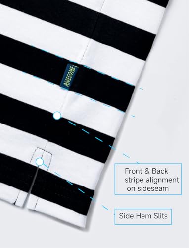 Zengjo Men's Casual Cotton Spandex Striped Crewneck Long-Sleeve T-Shirt Basic Pullover Stripe tee Shirt4