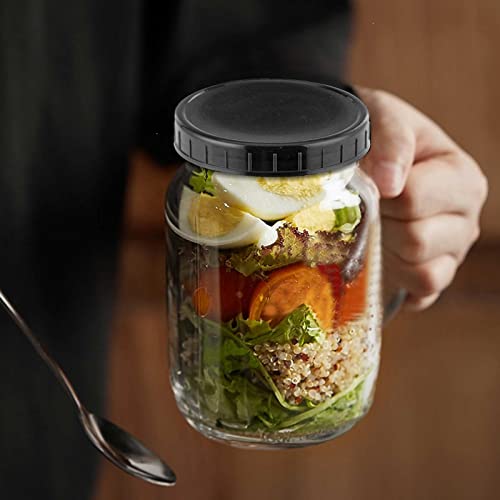 Actaday 16 Pcs Black Plastic Mason Jar Lids Wide Mouth Canning Jar Lids Leak-Proof Storage Cap Reusable Mason Jars Plastic Lids, Canning Lids 86Mm (Wide Mouth) - With Leak-Proof Silicone Ring #TOP4
