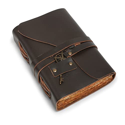Dark Brown Vintage Leather Journal - 7x5\" - Antique Handmade Leather Bound Journal with Old Fashioned Deckle Edge Paper - Perfect for Writing, Diary of Shadows Journal, Grimoire, Sketching, a Diary