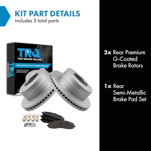 Image of TRQ Brake Pad & Rotor Kit Semi-Metallic Premium G-Coated Rear Compatible with 2013-2019 Ford F-350 Super Duty 2013-2016 F-450 Super Duty