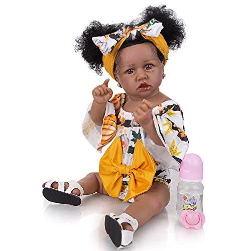 Vogvigo 22 Inches Reborn Baby Dolls African American Baby ,Lifelike Realistic Silicone Vinyl Reborn Baby Dolls for Age 3+,with One-Piece Cloth,Headband